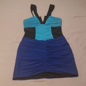 bebe Color Block Mesh Dress